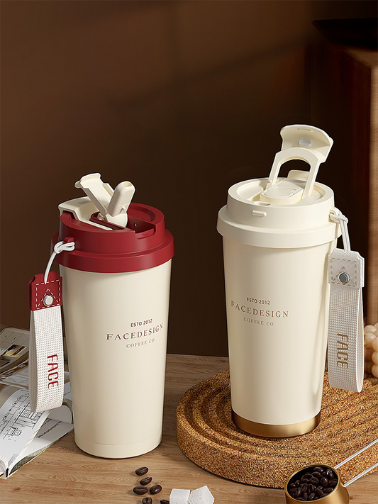 Highly Aesthetic Ceramic Interior Coffee Cup with Large Capacity and Portable Straw